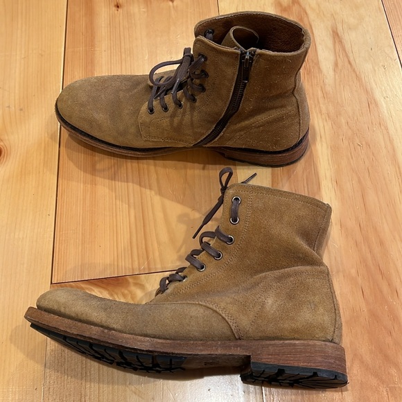 Frye Tan Suede Lace Up Bowery Boots - Picture 3 of 7